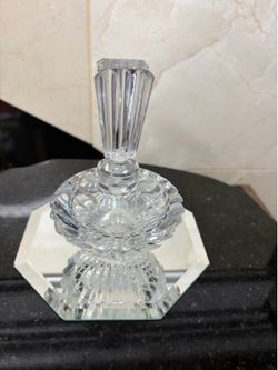 Crystal perfume bottle clear pressed glass vanity bottle beveled art deco vintage 1980s