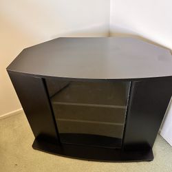 Must Sell ASAP!! Like New! TV Entertainment Stand, Corner Nook, Great For Small Spaces — With Storage Shelving — Color: Black