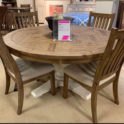 Grindleburg Light Brown/White Round Dining Room Set /Dining table and Chairs 