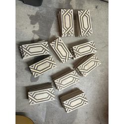 Encaustic Tile Antique Salvaged Cement Border Floor Tile from Europe QTY 50