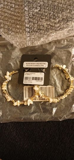 Hoop Earrings.  White Turquoise Stone And Glass