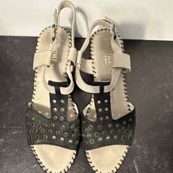 Black Sandal with Heel with Grommet Detail