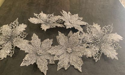 Glitter Poinsettia Christmas Flower Clips Set of 6