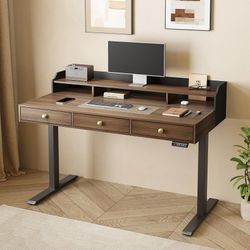 C478 $160 Standing Desk with 3 Drawers, 48 x 26 Inches Height Adjustable Desk with Monitor Shelf, Electric Stand Up Table with Storage for Home and O
