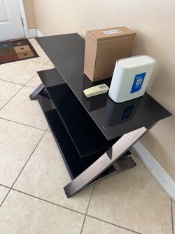 Black Glass TV Stand with Metal Base