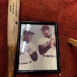 Signed Willie Mays Bat And Signed Willie Mays And Willie McCovey Picture 