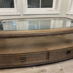 Ashley Coffee Table w/ Glass Top + 2 Drawers (Heavy-Duty, Gently Used) – Pickup Only