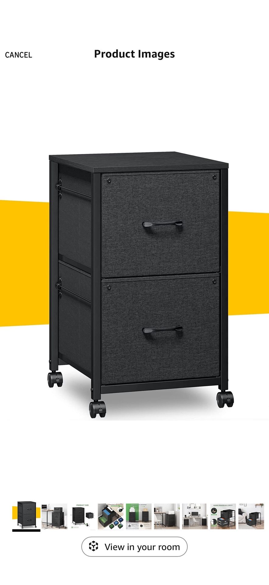 Filing Cabinet 2 Drawer Mobile Printer Stand for Home Office, Rolling Fabric Vertical File Cabinet, Fits A4 or Letter Size, Black