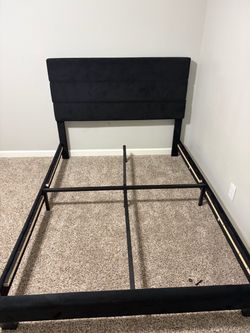 Black Upholstered Bed Frame with Headboard
