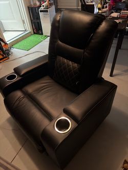 Black Leather Recliner Chair with Cup Holders