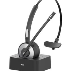 Bluetooth Wireless Headset with Microphone (Noise Cancelling), Single Ear Trucker Headset with Mute Function Clear Sound for Cell Phones PC Laptop 