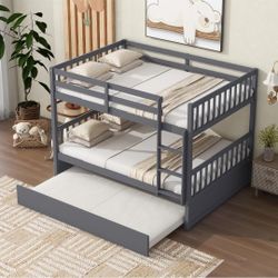 Full Over Full Bunk Bed with Trundle & Ladder & Safety Guardrail