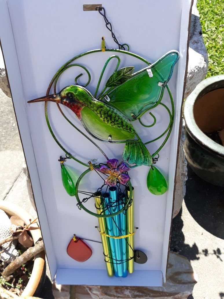 Colorful hummingbird wind chime