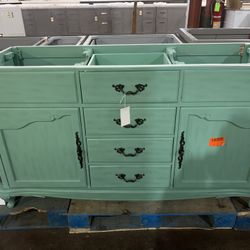 62 Inch MDF Turquoise Vanity With NO TOP *NEW* 