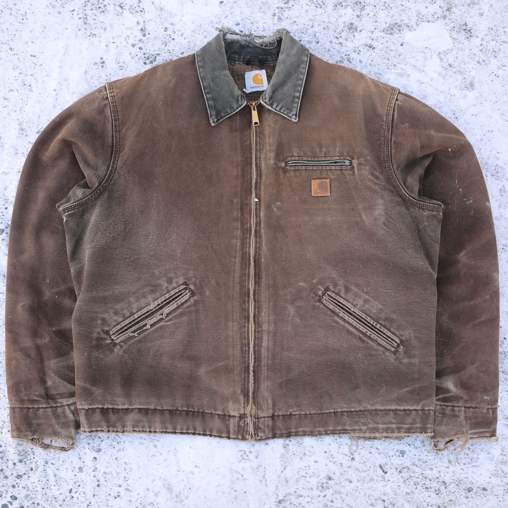 Carhartt J97 DKB Dark Brown Blanket-Lined Sandstone Duck Detroit Jacket