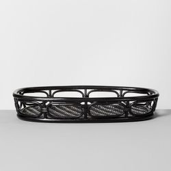 Target Threshold Opalhouse Oval Bamboo Rattan Wicker Serving Tray Tiki Boho in Black