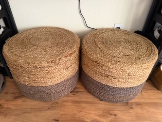 18x12" Jute Pouf Double Tone- Boho FootRest- Living Room, Nursery