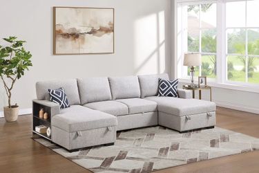 Sectional Double Chaise Convertible bed, Beige Boucle fabric, New Especial price