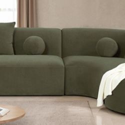 Brand New Olive Green Chenille Sectional Sofa (Pillows Included)
