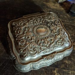 Antique Vintage Silver Jewelry Box 