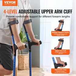 461*Adult Forearm Crutches, 11-Level Height Adjustable with 4-Level Top Grip, Lightweight Aluminum, for Leg Injury Surgery and Disabled Persons, 1 Pai