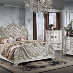 New King Size Marble Top Bedroom 4 Pc Set Ivory Color