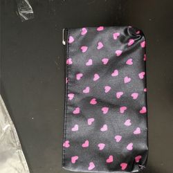 New black With Pink Hearts Cosmetic Bag 