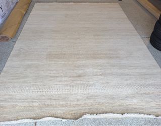 9x12.5 Luxury Hand-Knotted Wool Rug - Modern Neutral Stripe