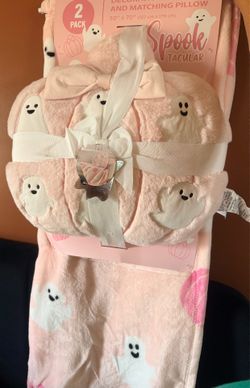 🎃👻Pink Halloween Pumpkin Blanket & Pillow Set