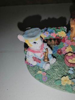 2 Bunnies with Easter Egg Basket and a Tower W4" x H3" x D3" Thumbnail