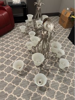 9-Light Brushed Nickel Chandelier with Frosted Glass Shades