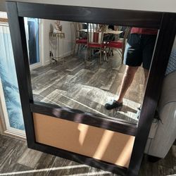 Mirror With Cork Board. HEAVY wood Mirror 