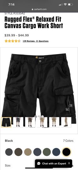 Carhartt Rugged Flex Relaxed Fit Cargo Work Short 38 Black