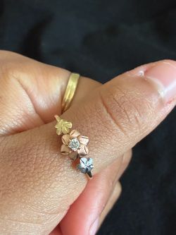 Tri-Color Flower Ring with Center Stone