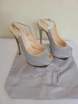 Giuseppe Zanotti Silver Glitter Slingback Heels - US 8