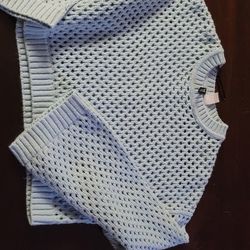 Baby Blue Womens Dividend Sweater Small