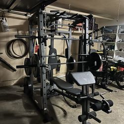 Vesta Fitness Smith Machine 1001 w/Bench Attachment | 230lb Bumpers Olympic Weights | 7ft Olympic Bar | Gym Equipment | FREE DELIVERY🚚 