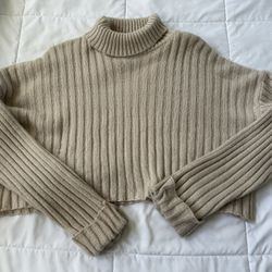 Forever 21 Ribbed Turtleneck Sweater - Beige