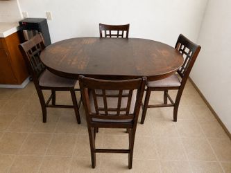 Counter Height Dining Table Set w/ 4 Chairs + Built-in Leaf + Hidden Storage