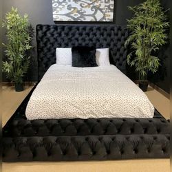 Black flannelette platform step up King bed frame