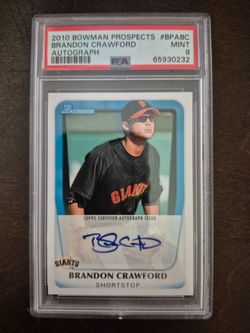 2010 Bowman Prospects Brandon Crawford Autograph PSA 9