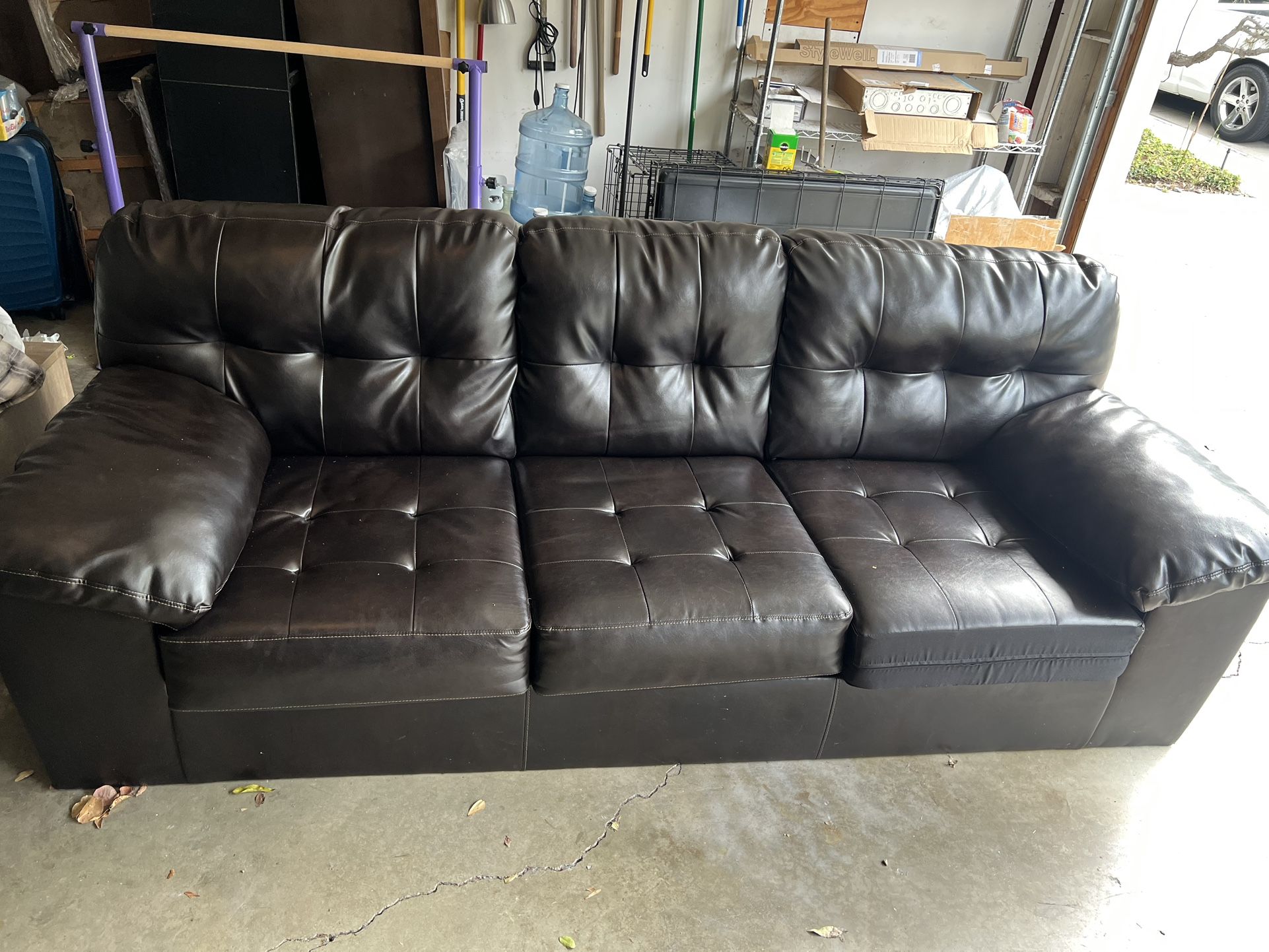 Faux Brown Leather Sofa!! - Good Quality!!
