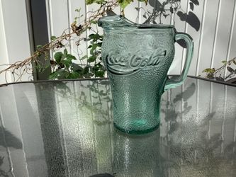 Coca-Cola Glass Pitcher Embossed Logo Textured Green Vintage Style
