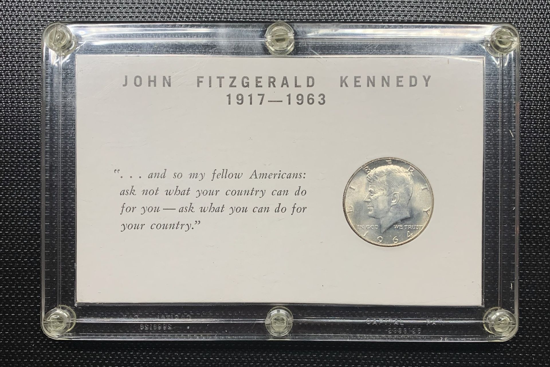 1964 Kennedy Silver Half Dollar in Vintage Memorial Holder