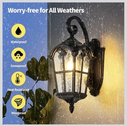 17.1'' Aluminum Outdoor Wall Lights- Black Roman Style Waterproof & Anti-Rust Exterior Lighting Fixtures, Hammered Outdoor Wall Lantern for Porch Pati