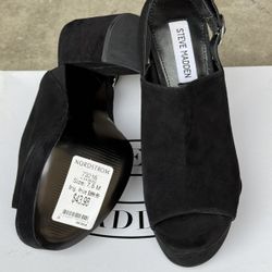Brand New Steve Madden Black Suede Slingback Block Heel Sandals – Size 7.5