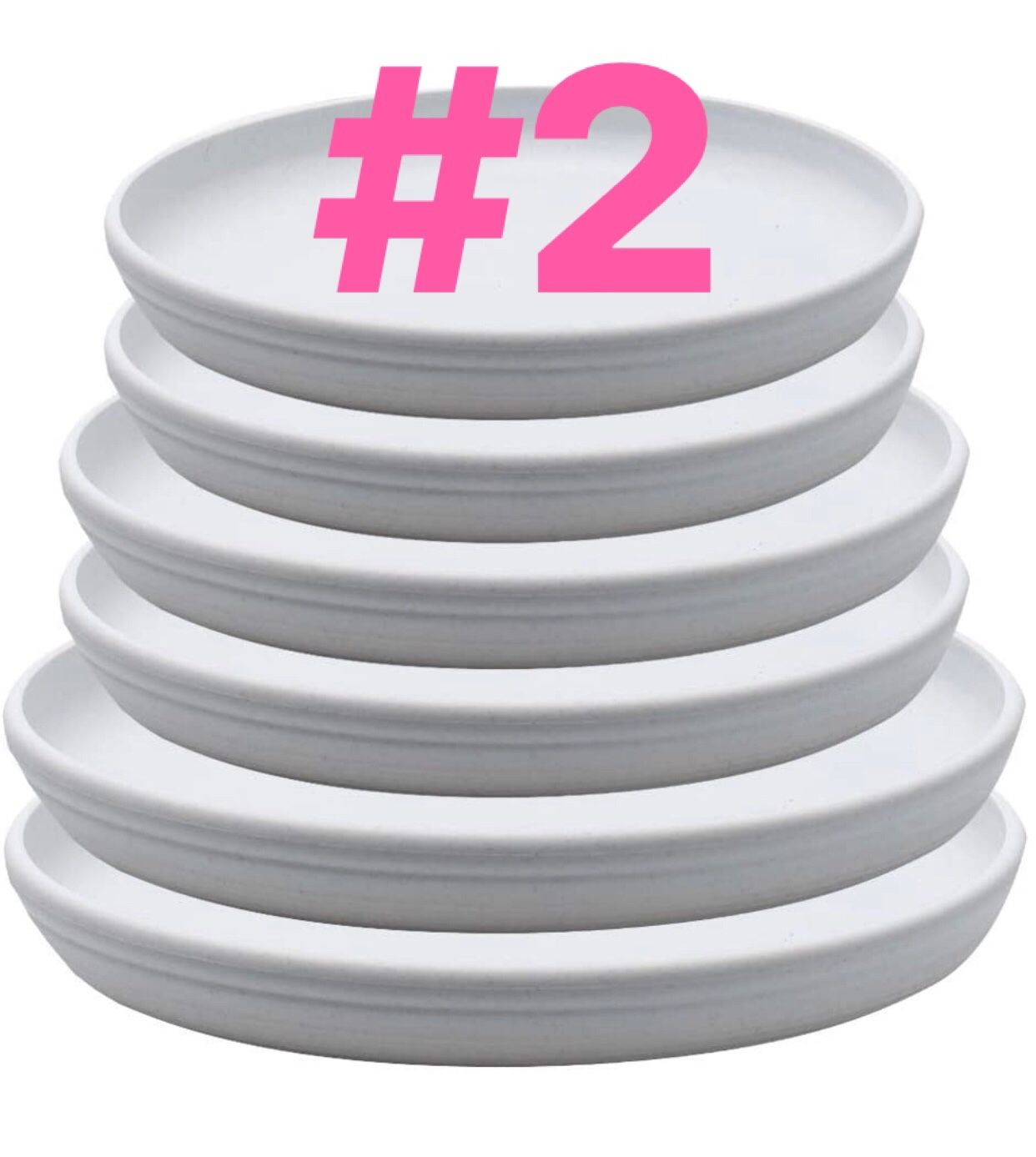 #2）Round Plastic Plant Saucer Drip Tray Set 6 （WG）