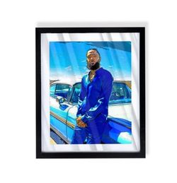 custom art piece of Nipsey Hussle on black frame