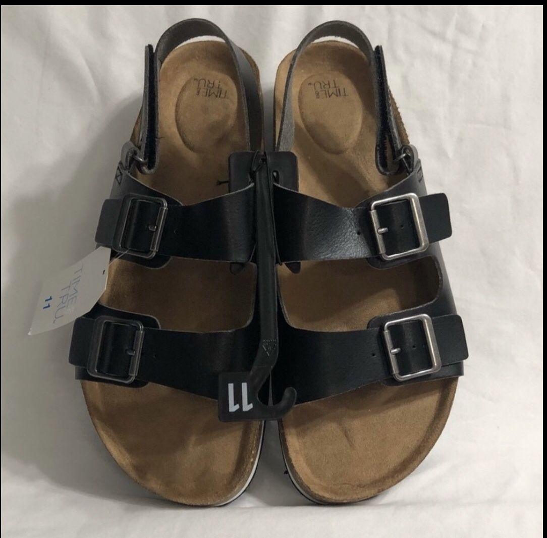 Women’s back strap sandals memory foam footed double buckle straps black.11