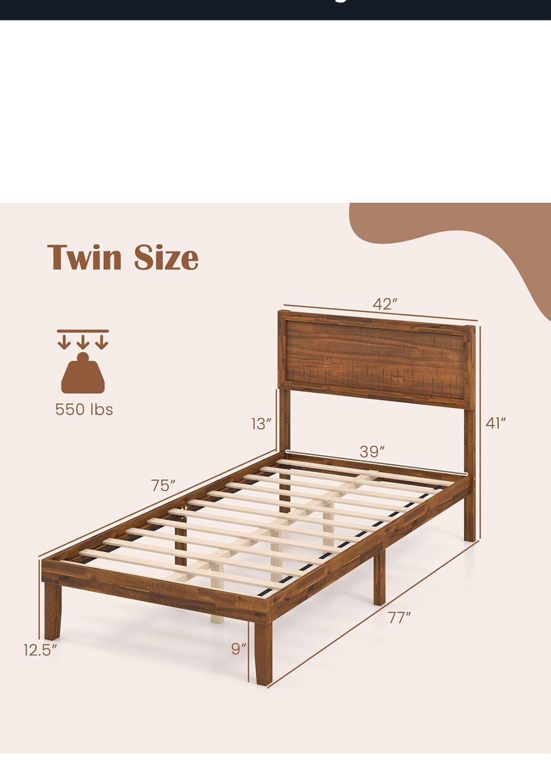 Walnut Wood Twin Bed Frame